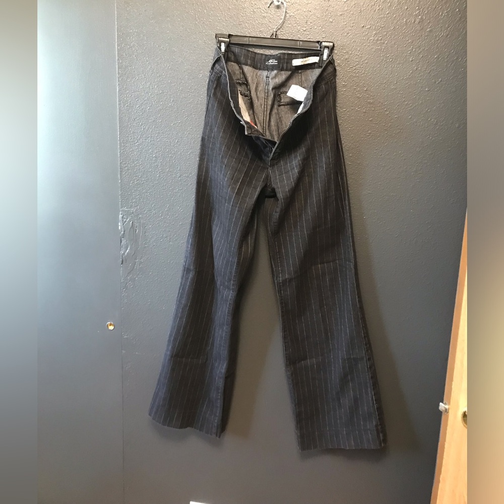 Black Pinstripe Wide-Leg Trousers
